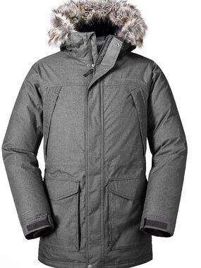 Eddie Bauer BNWT Heather Grey Superior Parka with Faux Fur Trim size XL Tall